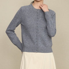 Wool crew neck knitted cardigan