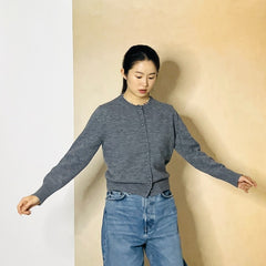 Wool crew neck knitted cardigan