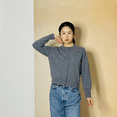 Wool crew neck knitted cardigan