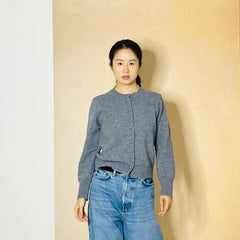 Wool crew neck knitted cardigan