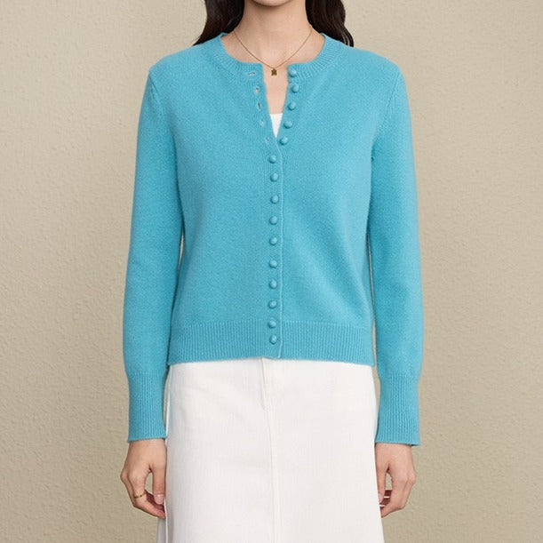 Wool crew neck knitted cardigan