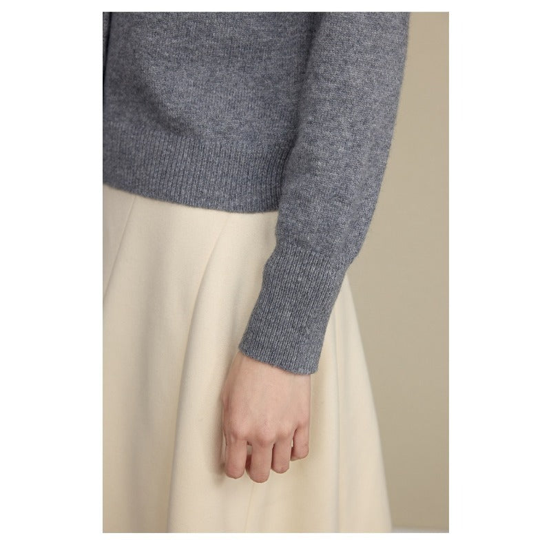 Wool crew neck knitted cardigan