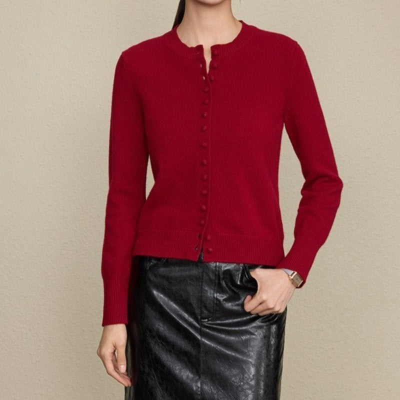 Wool crew neck knitted cardigan
