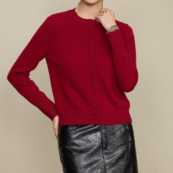 Wool crew neck knitted cardigan