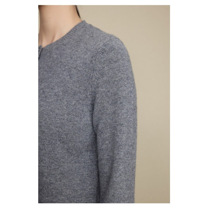 Wool crew neck knitted cardigan