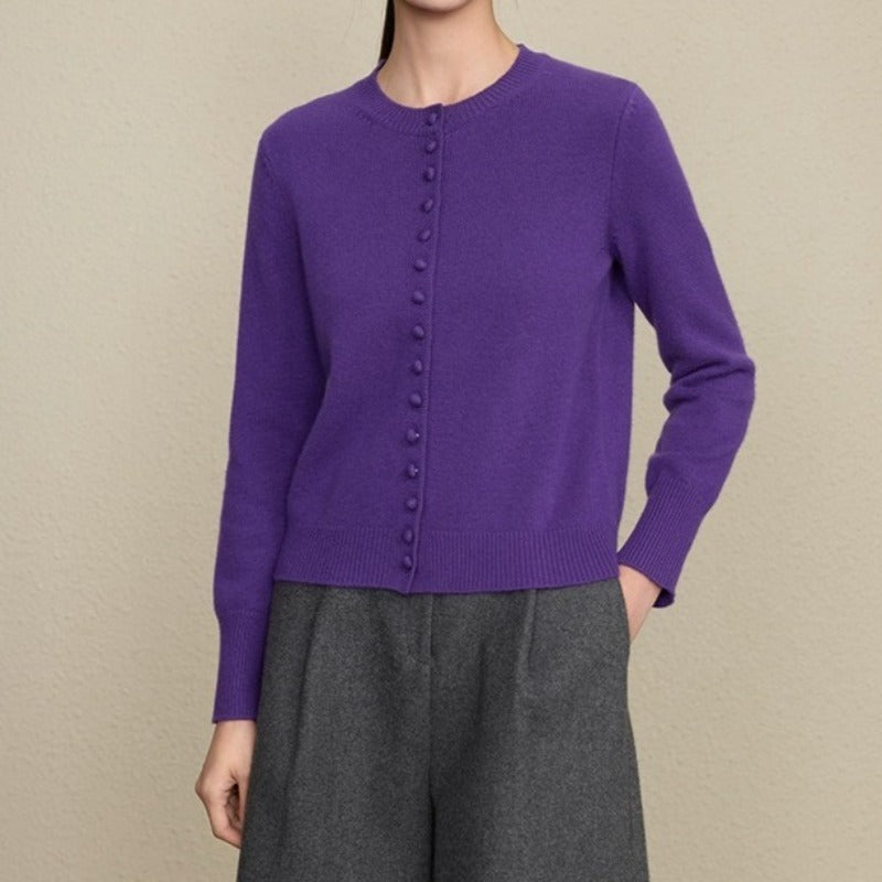 Wool crew neck knitted cardigan