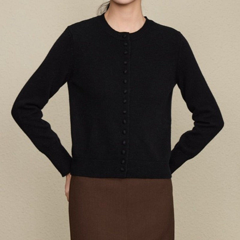 Wool crew neck knitted cardigan