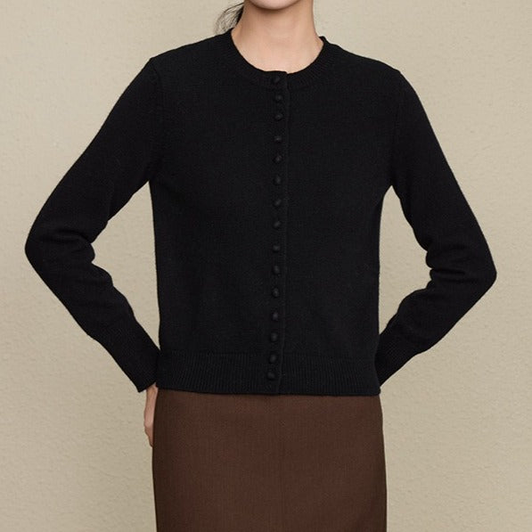 Wool crew neck knitted cardigan