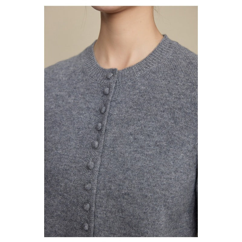 Wool crew neck knitted cardigan