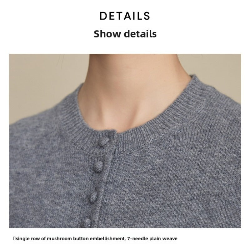 Wool crew neck knitted cardigan