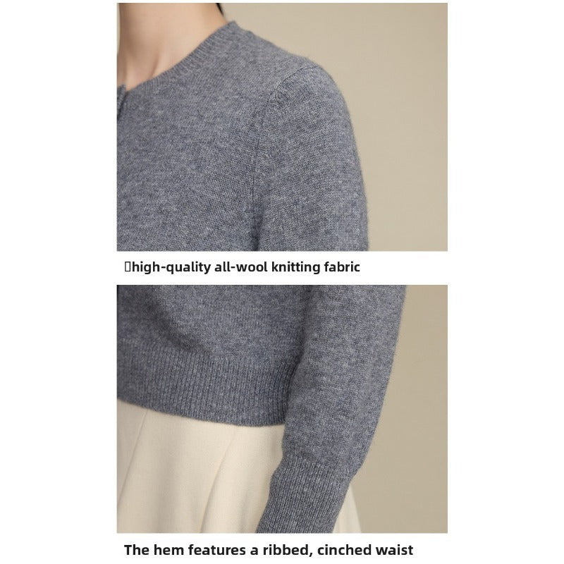 Wool crew neck knitted cardigan